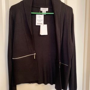 Black sweater cardigan with zippered pockets, rolled collar - NWT - size M